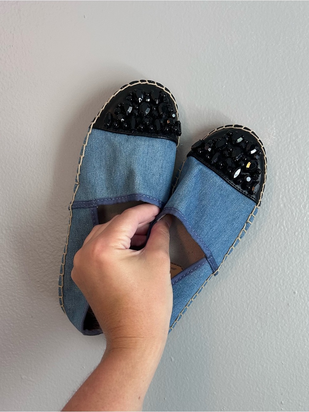 Circus by Sam Edelman Denim Blue Espadrilles with Black Jeweled Toe